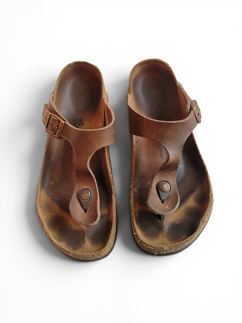 Birkenstock Gizeh Habana Oiled Leather Thong Sandals Copper Buckles 9 - 9.5
